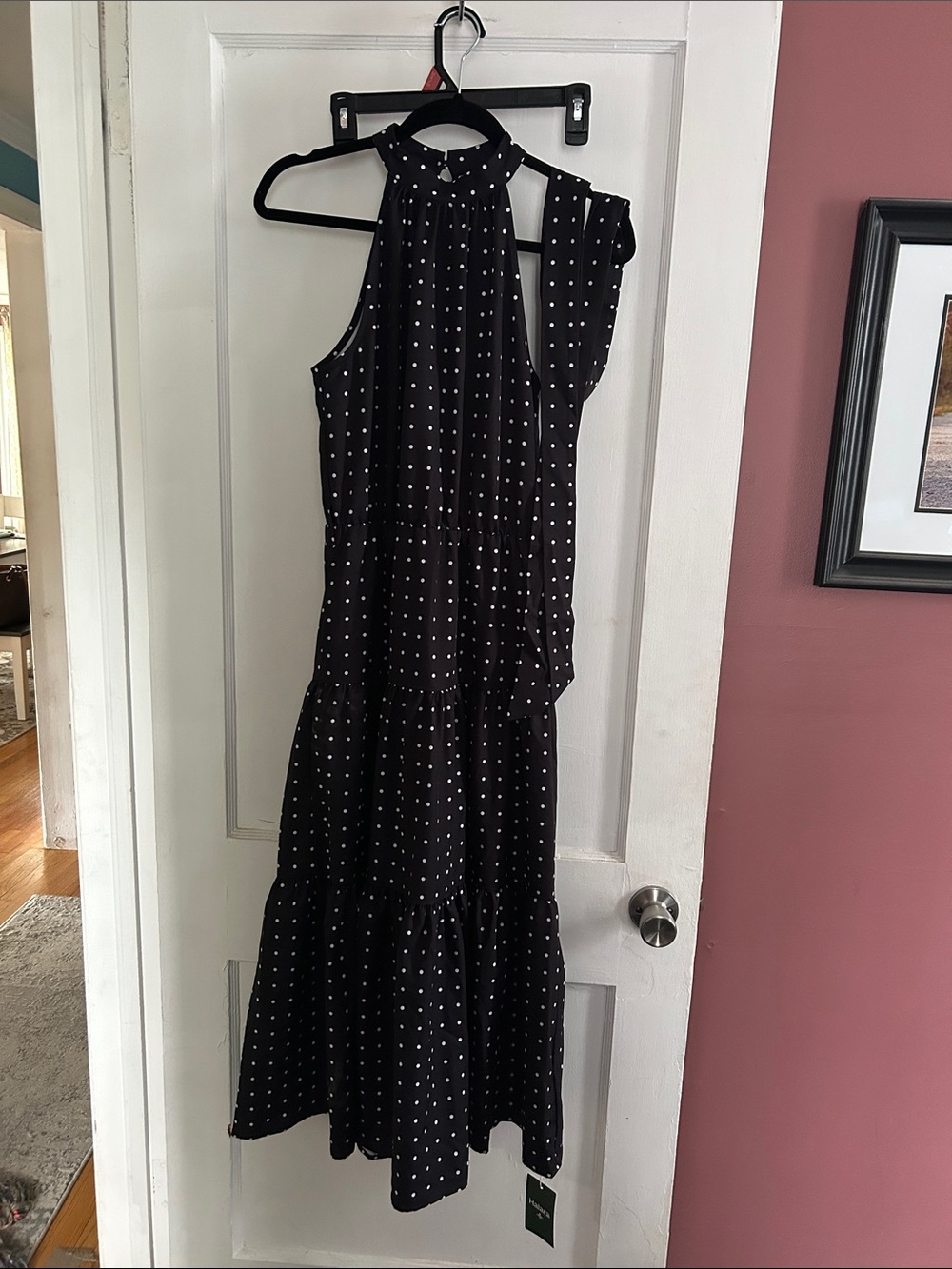 HALARA Black Polka Dot Tie-Shoulder Maxi Dress